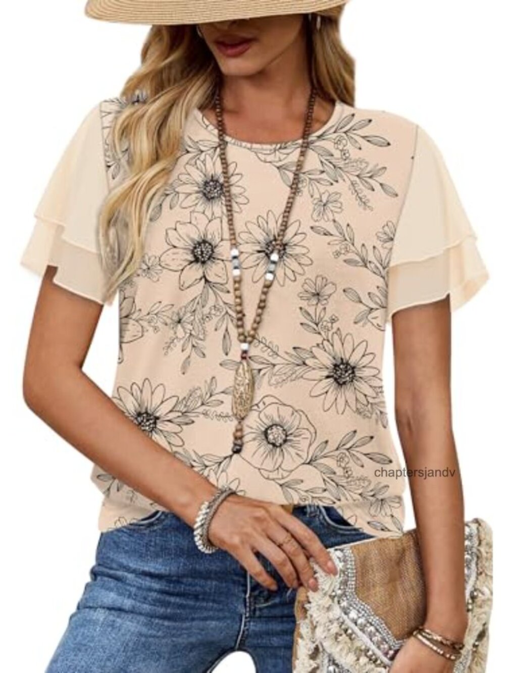 Women's Ruffle Sleeve Blouse Casual Summer Top Chiffon Peasant Shirt